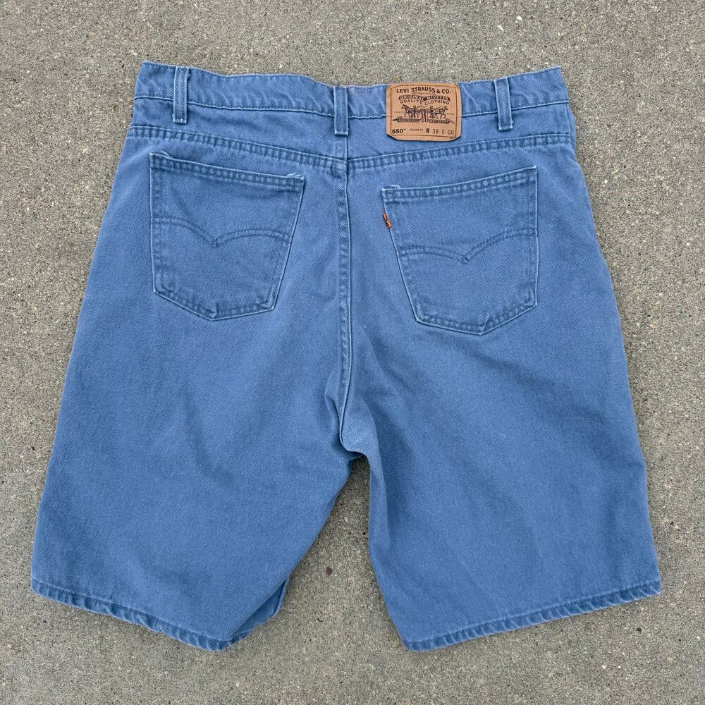 VTG 90s Levi's 550 Orange Tab Relaxed Fit Slate Blue Gray Jean Shorts Size 38